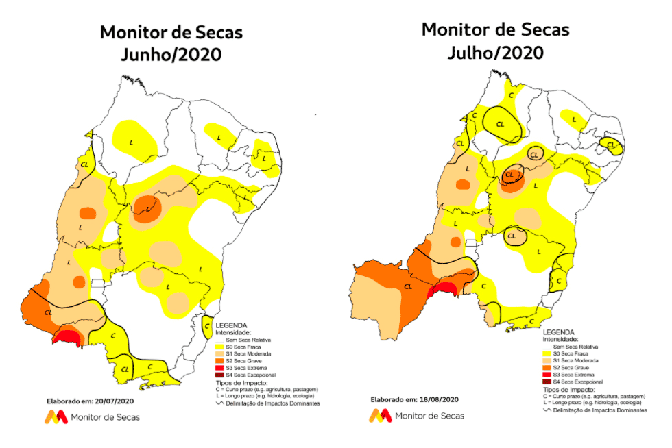 Monitor de Secas registra aumento nas áreas de seca em sete estados no mês de junho